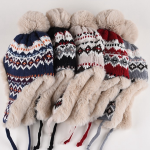 Mùa Đông Đi Xe Đạp Pom Hat Với Ấm Faux Lông Earmuffs Dày Sang Trọng Windproof Tai Bảo Vệ Dệt Kim Beanies Trượt Tuyết Cap Thiết Kế Logo - Product Image 5