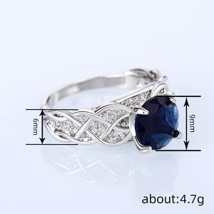 Anello con gemma blu avvolta in filo per donna, elegante gioiello da dito alla moda - Product Image 3