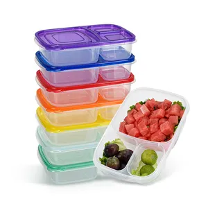 7 шт красочные крышкой 3 отсек очистить одноразовый контейнер для приготовления пищи контейнеры для хранения продуктов