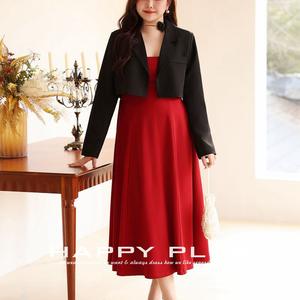 ชุดราตรีทรงเอไลน์คอเหลี่ยมสีแดงแบบรัดเอว สายเดี่ยว สีพื้น ไซส์พลัสสำหรับผู้หญิง - Product Image 3