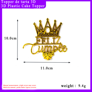 Fabrikpreis Vergoldete Plastik-Krone Feliz Cumple Kuchenaufsatz Schriftzug Spanische Geburtstagsdekoration Quinceanera Party-Deko - Product Image 2