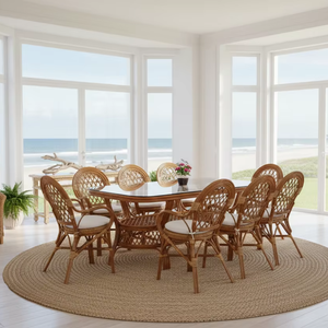 Ensemble de salle à manger en rotin asiatique ancien, magnifiquement conçu et confortable, table longue, Indonésie, pour la maison, l'hôtel, l'appartement - Product Image 2