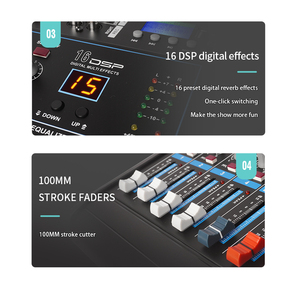 NGVM PMX-402 มิกเซอร์ขนาดเล็กแบบมืออาชีพ 4 ช่องสัญญาณ พร้อมเอฟเฟคเสียงก้อง DSP 16 แบบในตัว แอมพลิฟายเออร์ทรงพลัง ตัวเครื่องพลาสติก ปรับแต่งเสียงด้วย EQ 3 แบนด์ - Product Image 6