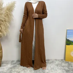 308 sonbahar kış Abaya örme tığ işi hırka müslüman düz elbise triko kadınlar açık ceket iç elbise ile