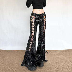 Viviblook Z1230PT01 Women Casual <b>Pants</b> Sexy Laced Pu Leather <b>Pants</b> - Product Image 3