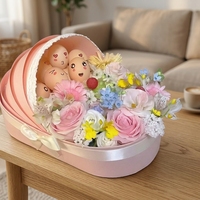 Nouvelle boîte cadeau florale pour berceau de nouveau-né, boîte à fleurs double usage, boîtes rigides en carton gaufré, matériaux recyclés, vente en gros pour fleuristes