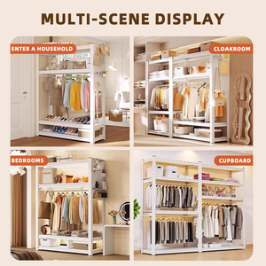 <span class=keywords><strong>Vestiti</strong></span> di metallo in piedi grande capacità di stoccaggio antipolvere armadio bianco 4/5/6 livello soggiorno camera da letto appendiabiti - Product Image 4