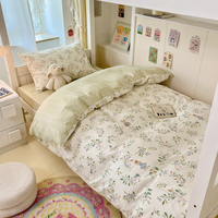 Parure de lit quatre pièces en coton épais 100 % résistant à l'abrasion, motif chiot de dessin animé, tissu brocart, incluant draps et housse de couette