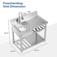 Évier de cuisine professionnel en acier inoxydable robuste, finition résistante à la corrosion, pieds réglables en hauteur, table à évier simple pour