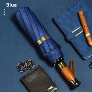 Paraguas Plegable Automático de 25 Pulgadas con 10 Varillas, Mango 70% de Madera, Apertura y Cierre Automáticos, para Publicidad, Negocios, Sol y Lluvia - Product Image 6