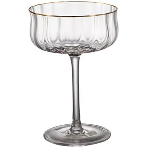 luxury crystal 10oz clear ribbed wine glass champagne glass saucer