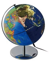 Globe terrestre éclairé par LED de 20 cm/8 po, double vue, bleu et argent, anglais/français, personnalisable, moderne, luxueux, éducatif, en plastique