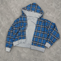 Sweat à capuche zippé surdimensionné personnalisé, épais, réversible, en coton, unisexe, à carreaux, pour fabricants