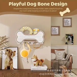 Dog Bone Shaped Wooden <b>Wall</b> <b>Mounted</b> Storage Rack Key Organizer Entryway Living Room <b>Shelf</b> Multipurpose - Product Image 5