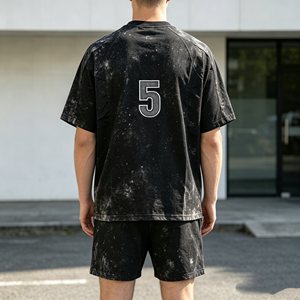 Conjuntos de camiseta de alta calidad para hombre, conjuntos de dos piezas de manga corta y pantalones cortos de 450 g/m² para hombre, 100 % algodón de rizo, conjuntos casuales de verano - Product Image 4