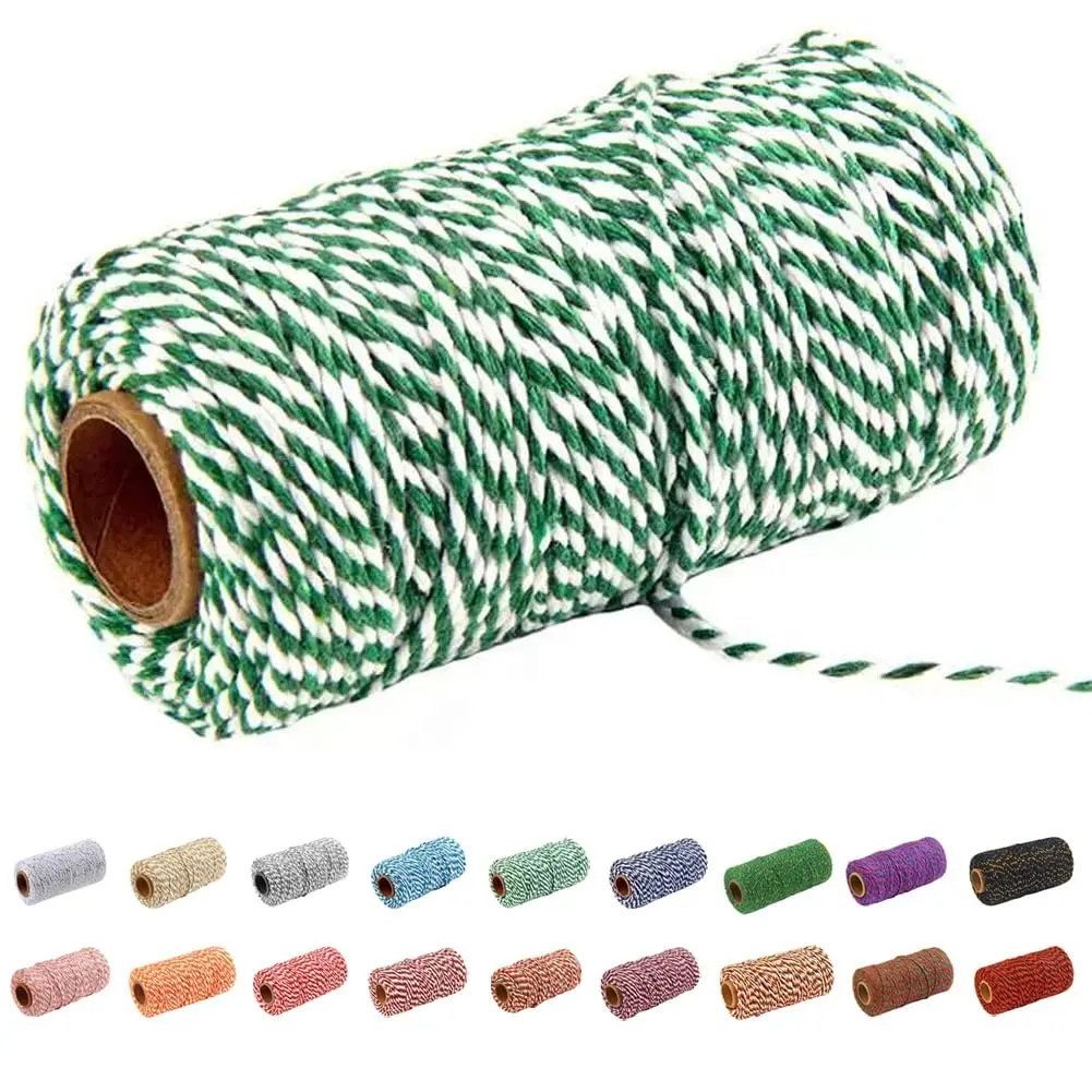 Prezzo all'ingrosso a buon mercato 3-strand twisted cotton bakers spago corda filo verde e bianco macrame cord 2mm corda di cotone ritorto