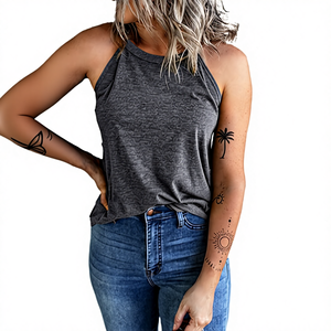 Camiseta sin Mangas Casual Ajustada para Mujer KM, Tejido de Punto Jersey de Alta Calidad, Estampado Digital, Decoración de Encaje, Sexy y Ajustada - Product Image 4