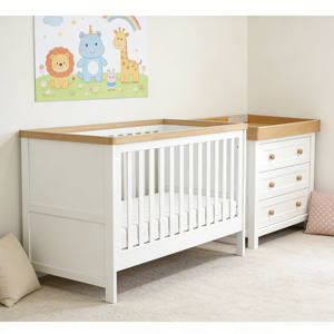 Juego de Muebles Multifuncionales para Guardería, Cuna de Madera Convertible 3 en 1 con Mesa Cambiador de Pañales - Product Image 1