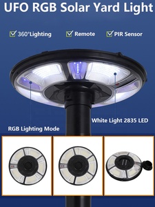 ไฟสวน LED พลังงานแสงอาทิตย์ทรงกลม UFO RGB IP65 ความสว่างสูง 500 วัตต์ วัสดุ ABS กันน้ำ ชาร์จไฟได้ พร้อมเซ็นเซอร์ตรวจจับความเคลื่อนไหว - Product Image 2