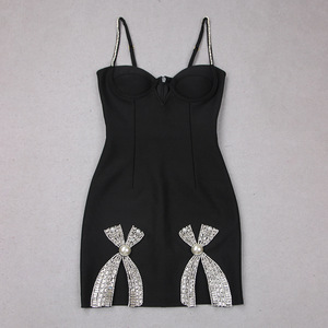 Nouveauté <span class=keywords><strong>Robe</strong></span> de club élégante avec nœud en strass pour femmes Vestido <span class=keywords><strong>Robe</strong></span> de pansement Vestidos Cortos - Product Image 6