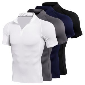 Customizable Logo Men's Sporty Gym Compression Exercise Shirts Breathable Quick-Drying Short Sleeve Mock Turtleneck for Summer - Product Image 1