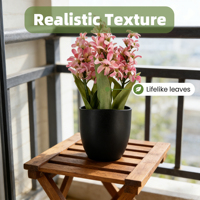 Fleurs d'hortensia artificielles roses réalistes en pot noir mat pour la décoration de la maison/du bureau, idée cadeau de Noël, sans besoin d'eau, style moderne