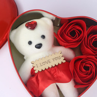Nouvel Ours en Forme de Cœur Style 2025 avec 3 Roses de Savon, Coffret Cadeau pour la Saint-Valentin et la Fête des Mères