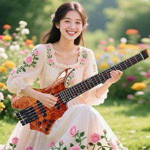 Guitare <span class=keywords><strong>basse</strong></span> sans tête à <span class=keywords><strong>5</strong></span> <span class=keywords><strong>cordes</strong></span>, table en érable burl, finition brillante, micros actifs, pont individuel, <span class=keywords><strong>basse</strong></span> personnalisée, vente en gros - Product Image 1