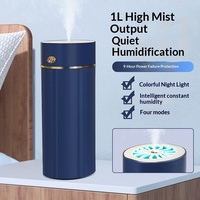Humidificateur d'air mécanique USB, capacité de 1L, grande sortie de brume, petit, portable, pour la maison, lumière nocturne ambiante colorée