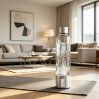 Bouteille d'eau hydrogénée innovante 2026 9000ppb en verre SPE PEM avec contrôle intelligent par application, batterie 5000mAh, 500ml, pour usage domestique, voiture/camping-car