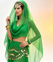 4 Ensembles de Danse Orientale en Chiffon avec 128 Pièces Dorées, Foulards de Hanche et Épingles à Cheveux pour Halloween, Entraînement et Spectacles sur Scène pour Femmes