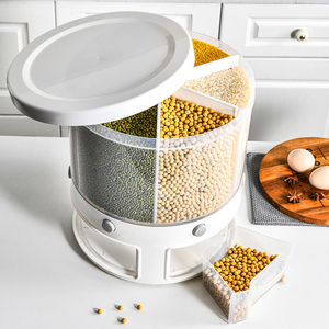 360 Degree Rotating Kitchen Plastic 6-Grid Rice Storage Dry Food Dispenser Food Storage Box Sealed Cereal Dispenser