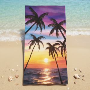 Telo Mare Personalizzato Stile Veneziano YABEE, Asciugatura Rapida, Oversize, Stampa Tramonto Palma, Anti-Sabbia, Super Assorbente - Product Image 1