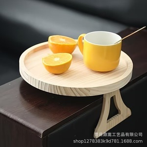 <b>Foldable</b> Armrest Storage Tray With Legs Natural Wood Color 25X25Cm For Sofa Center Use - Product Image 2