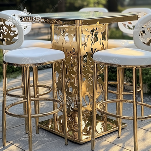Table haute <span class=keywords><strong>de</strong></span> bar en acier inoxydable pour hall d'hôtel <span class=keywords><strong>de</strong></span> rêve, pour événements <span class=keywords><strong>de</strong></span> mariage, ensemble table et chaises <span class=keywords><strong>de</strong></span> bar - Product Image 2
