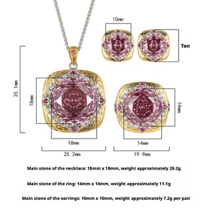Vintage Eco-friendly Copper Bridal Set Jewelry Wedding 18-14mm Dried Rose Cubic Zirconia Gold Plated Pendant <b>Earrings</b> Set - Product Image 6