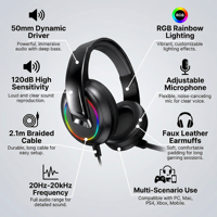 PJT-DEP2522 Casque de jeu sportif pour ordinateur de bureau avec driver dynamique RGB, personnalisé OEM, vente en gros, nouveau modèle 2026, le meilleur