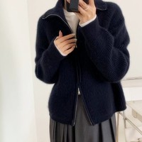 Maßgefertigter Kaschmirpullover Damen Lockere Pullover Rollkragen Kurzer Reißverschluss Strickjacke Kaschmir
