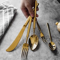 Luxury Matte Gold Flatware Set Stainless Steel Flatware Bulk Sale Spoon and Fork with Packaging