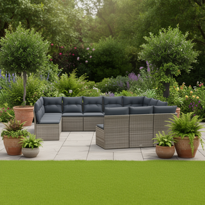 Conjunto de Sofá de Jardín de Ratán PE Gris, Muebles de Exterior de Acero con Recubrimiento en Polvo 100% Poliéster, Diseño Contemporáneo, Resistente a la Intemperie - Product Image 2