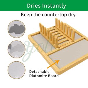 Nouveau plat en pierre de diatomite tapis de séchage rapide pliable plateau de terre absorbant l'eau pliable avec support en bambou pour comptoir de cuisine - Product Image 3