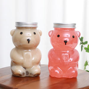Venta caliente PET Super Clear Frascos vacíos Fancy Bear Postre Yogurt <span class=keywords><strong>Juice</strong></span> Animal Jar para niños con tapas de aluminio con agujero de paja - Product Image 2