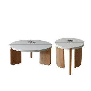 Tavolino da Salotto in <span class=keywords><strong>Terrazzo</strong></span> Stile Nordico Moderno con Gambe in Legno, Set di Tavolini da Caffè per Arredamento Casa - Product Image 4