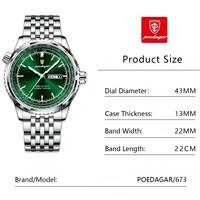 POEDAGAR 673 Montre étanche de luxe en acier inoxydable à quartz pour hommes avec aiguilles lumineuses et calendrier doré
