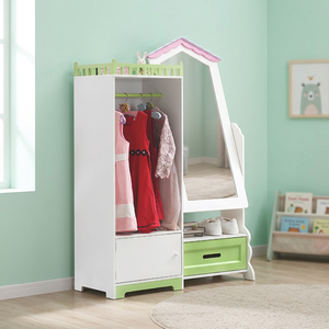 Billionarts TY10099 Modern White Wooden Kids Bedroom <b>Wardrobe</b> with <b>Mirror</b> Safety Set Durable & Eco-Friendly for Baby's Closet - Product Image 3