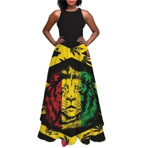 Abito <span class=keywords><strong>da</strong></span> <span class=keywords><strong>sera</strong></span> <span class=keywords><strong>da</strong></span> donna senza maniche con motivo a spalline Jamaican Flag con motivo leone a spalla lunga con gonna a prezzo inferiore - Product Image 4