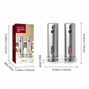 Rechargeable USB-Powered Silver Stainless Steel Eco-Friendly Salt <b>Pepper</b> <b>Grinder</b> Set Base Automatic <b>Pepper</b> Mill <b>Grinders</b> 110ml - Product Image 2