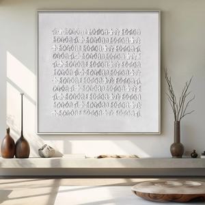 Arte Mural 3D Cuadrado Blanco, Pintura Abstracta de Animales Estilo Wabi-Sabi sobre Lienzo, Pintado a Mano para Hogar y Galería - Product Image 5