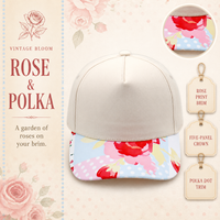 Gorra de Béisbol Personalizada con Cierre a Presión, Estampado Floral de Rosas, Puntos, Visera Curva, Ajustable, Unisex, Estilo Vintage de Verano