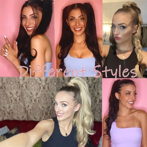 Style populaire Flexible Wrap Around Ponytail avec vague extrémités bouclées magique tresse noire extension <span class=keywords><strong>de</strong></span> <span class=keywords><strong>queue</strong></span> <span class=keywords><strong>de</strong></span> <span class=keywords><strong>cheval</strong></span> longue jolis cheveux pour les femmes - Product Image 5